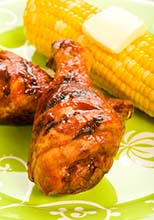 Barbecued Chicken Legs with Corn on the Cob