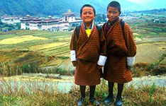 Bhutanese Kids with Fields and City in Background