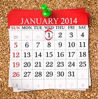 Calendar with January 1, 2014 Circled in Red