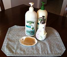 Refillable Shampoo, Conditioner, Lotion Containers and Soap Dish with Bar of Soap