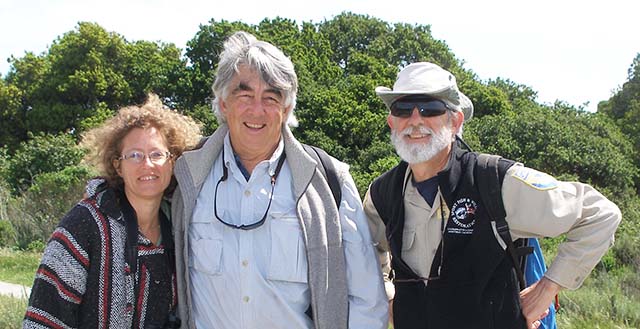 Ecologistics Secretary Amanda Smith and Ecologistics Co-founder and Board Chair Michael Jencks with Kenton Smith at Elkhorn Slough Reserve - Photo: Central Coast Bioneers