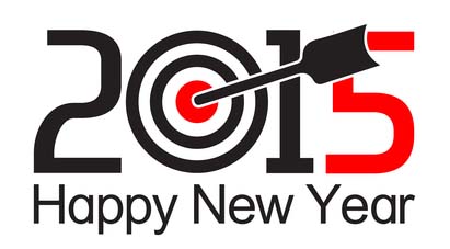 New Year's Resolution - 2015 Happy New Year Sign and Target with Arrow in Bullseye