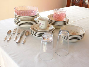 Author's Dishes, Glasses, and Flatware after Vinegar Cleaning