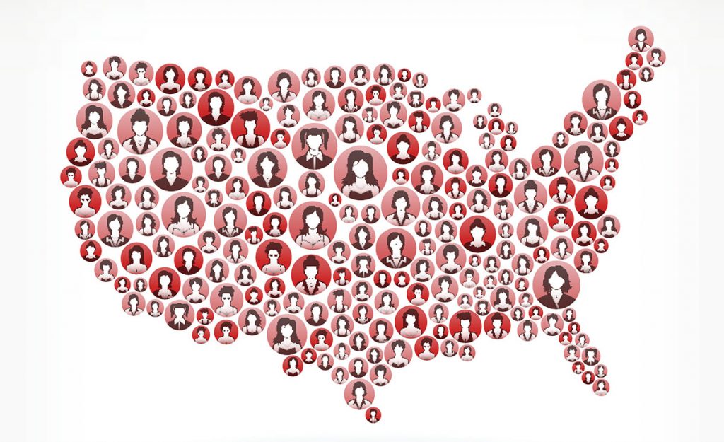 Portraits of Women Forming a Map of the United States - Breast Cancer Awareness