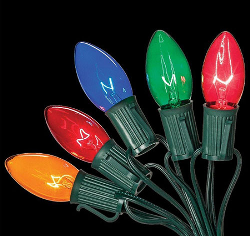 Christmas Light String of 25 Multi-Colored C9 Incandescent Bulbs