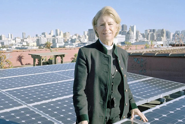 The Reverend Canon Sally Bingham with Rooftop Solar Panels