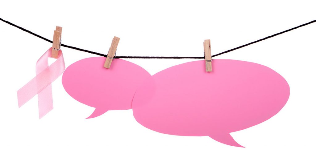 Breast Cancer Awareness Pink Ribbon and Pink Speech Bubbles